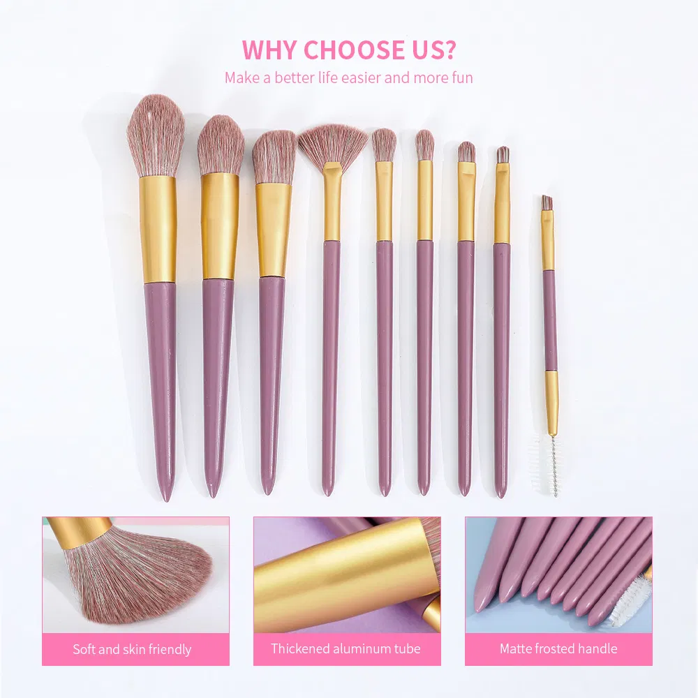 9PCS Conjunto de Pincéis de Maquiagem para Viagem da Artista Cosmética Princesa Rose para Rosto e Sombra com Bolsa Exquisita