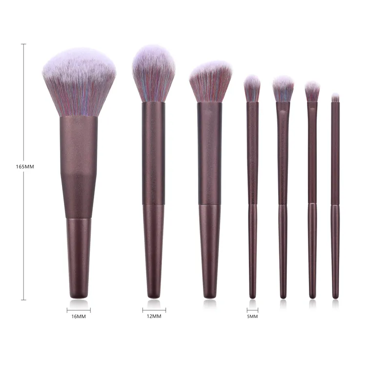Conjunto de Pincéis de Maquiagem de Viagem Clássico com Cabo de Madeira Roxo de Alta Qualidade 7PCS