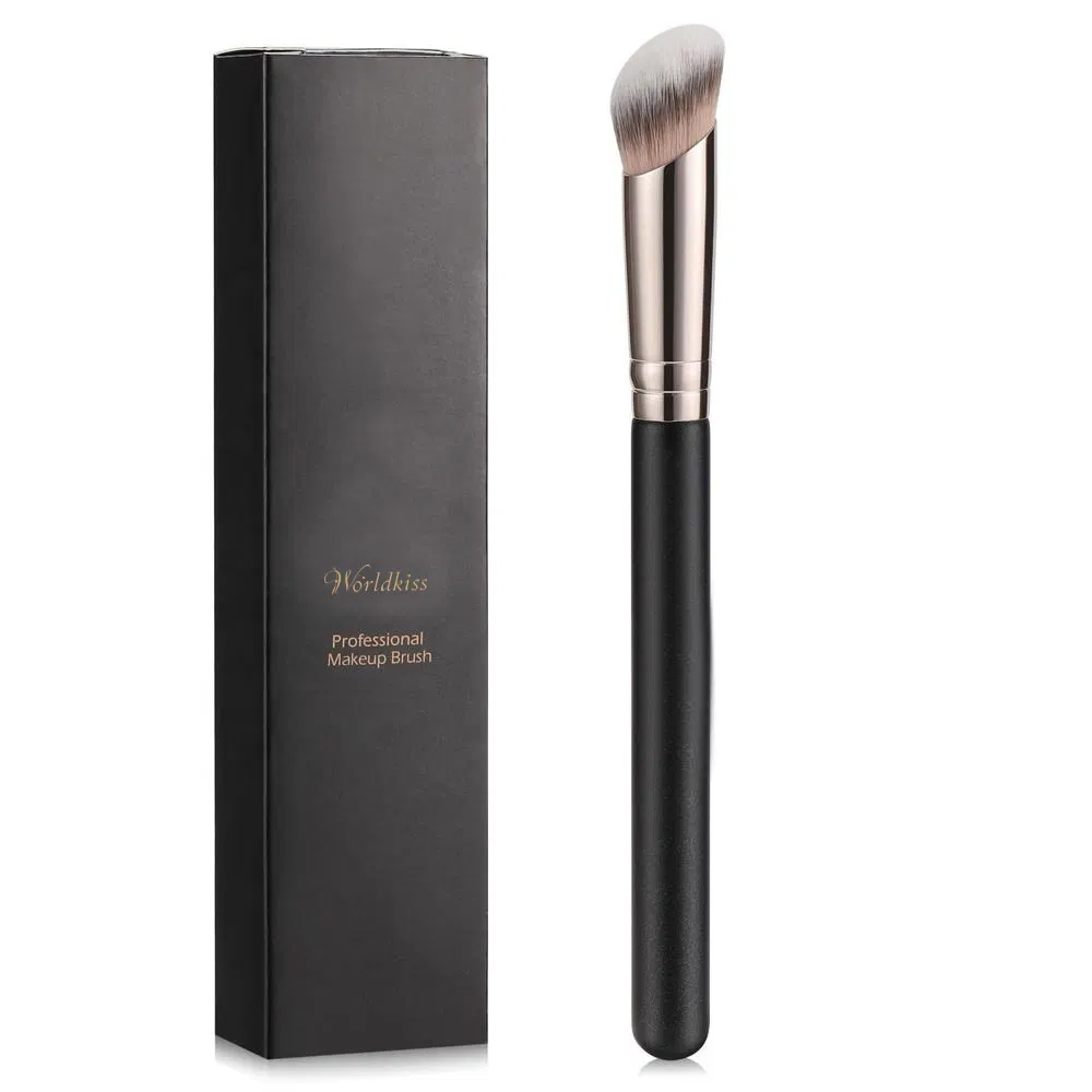 Pincel Kabuki Sintético Angulado para Mistura, Fixação, Polimento, Líquido, Creme e Pó para Maquiagem