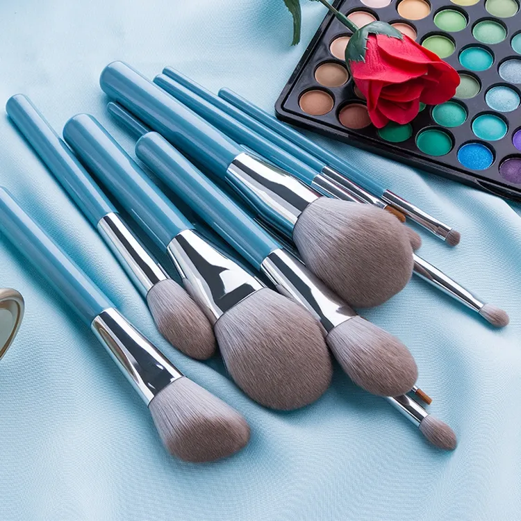 Conjunto de Pincéis de Maquiagem de Alta Qualidade Personalizados em Nylon com Cabo de Madeira Azul 13PCS Profissional