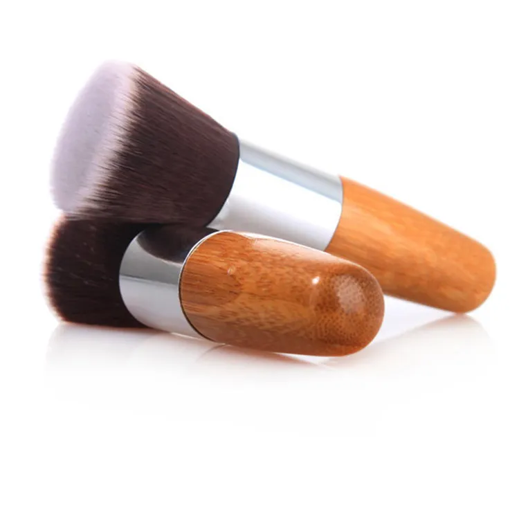 Pincéis de Maquiagem Veganos Pincel de Pó para Fundação Marca Privada Logo Sintético Kabuki Único Cabo de Bambu Pincel de Fundação de Topo Plano