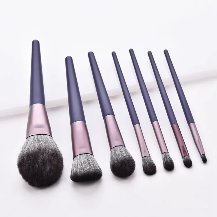 Conjunto de Pincéis de Maquiagem Personalizado em Pó Blush Feito à Mão Roxo 7 PCS