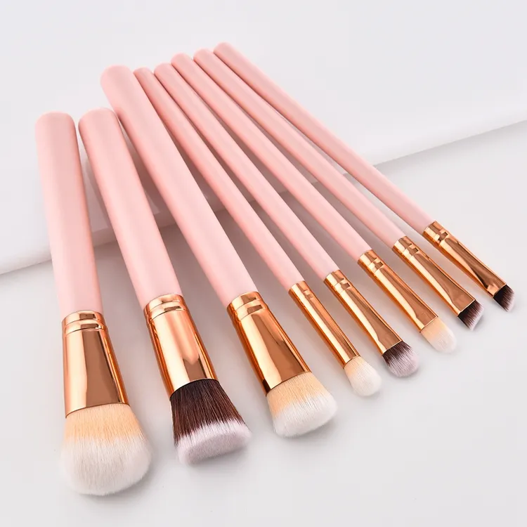 Conjunto de Pincéis de Maquiagem em Fibra de Nylon Personalizado Rosa para Meninas