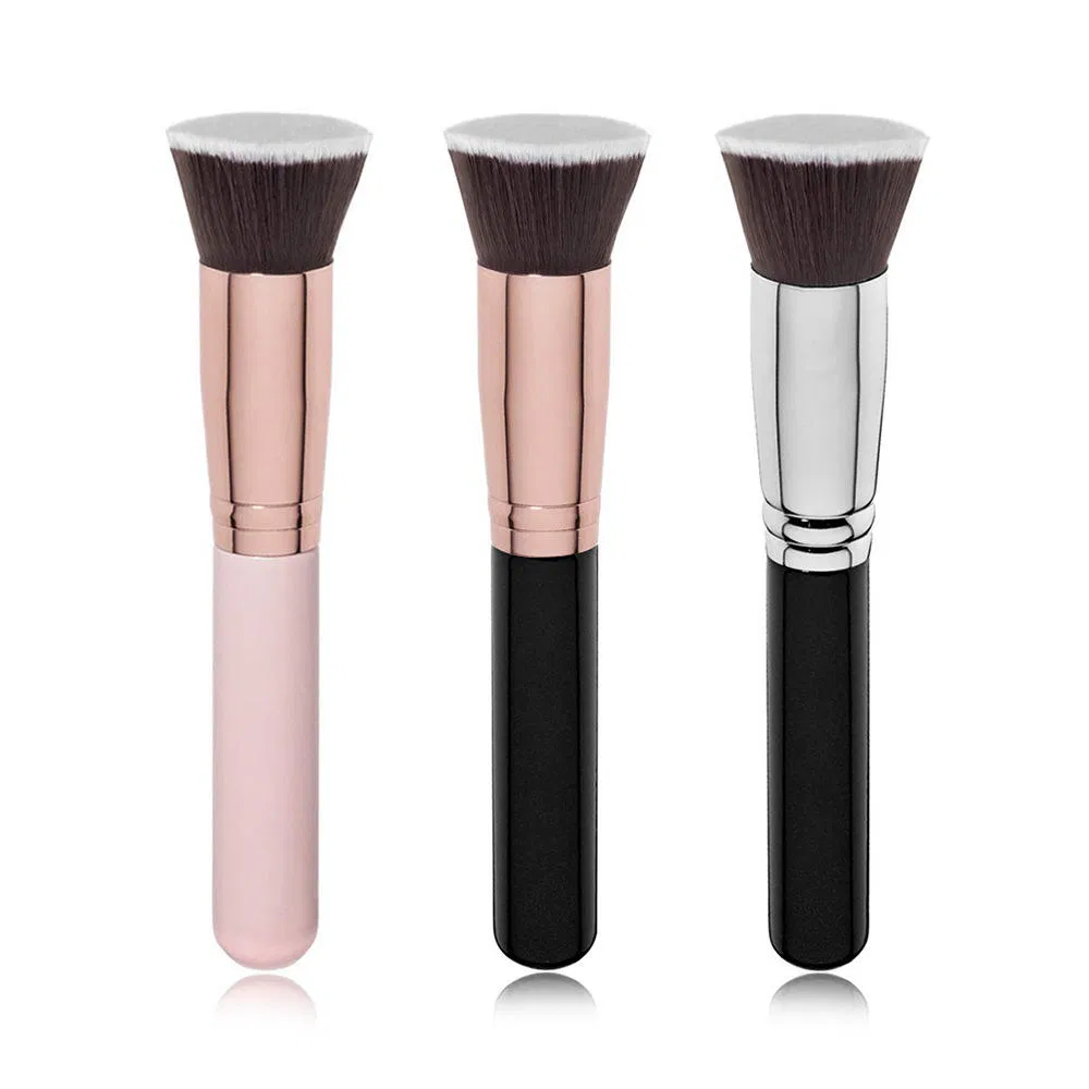 Pincel de Fundação Kabuki com Cabo de Madeira Personalizado para Maquiagem Líquida Flat