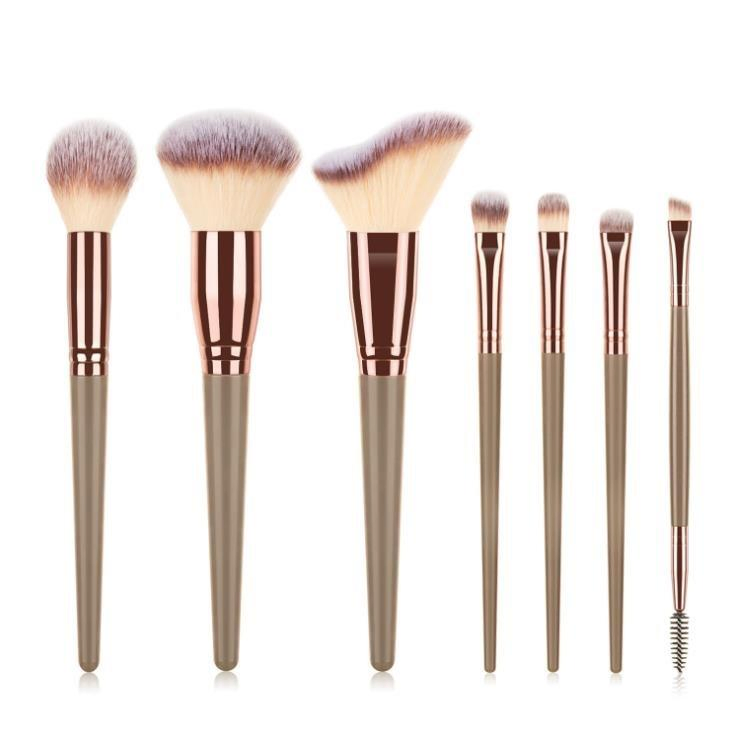 Conjunto de Pincéis de Maquiagem Veganos Portáteis com Estojo para Pó e Base