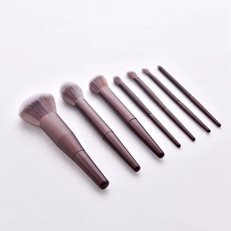Conjunto de Pincéis de Maquiagem de Viagem Clássico com Cabo de Madeira Roxo de Alta Qualidade 7PCS