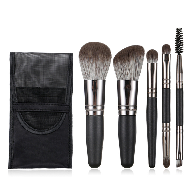 Hot Sales Vegan Hair 5PCS Mini Travel Makeup Brush Set with Cosmetic Bag