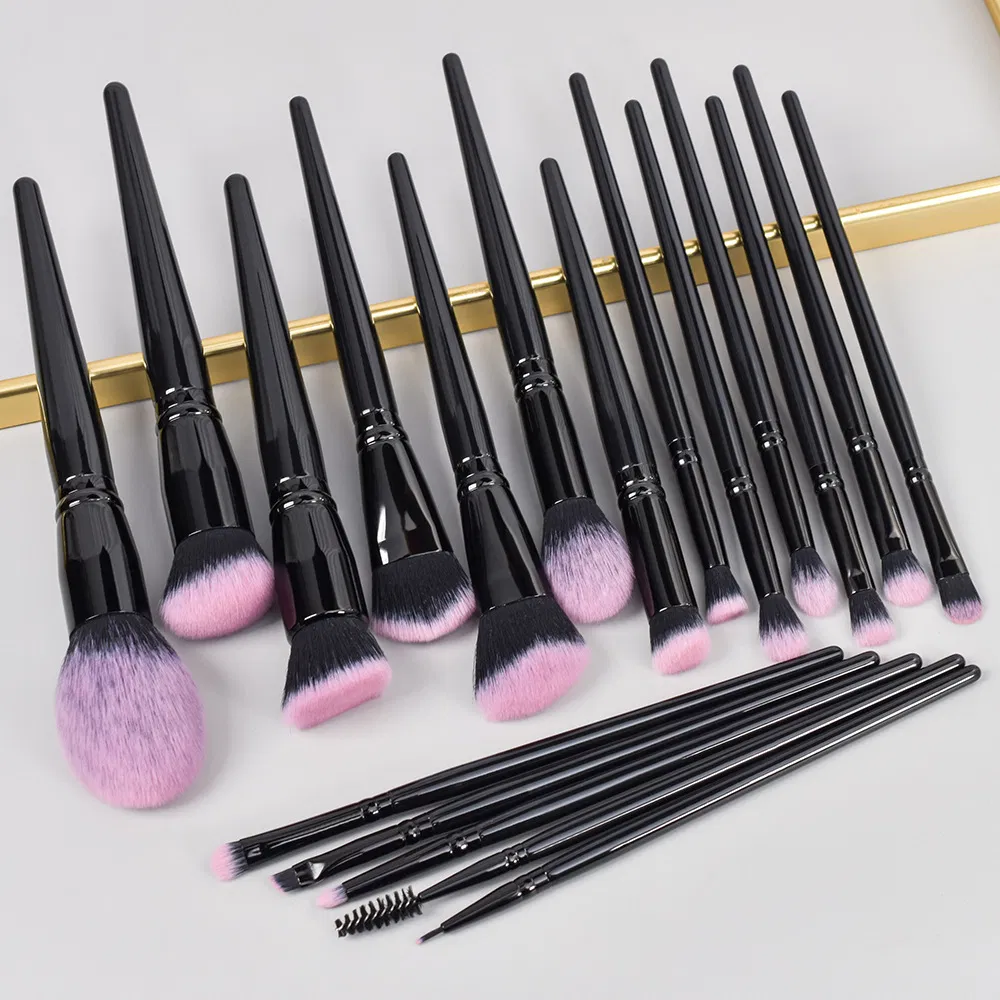 Pincel de maquiagem em pó para lábios e delineador, feito de cabelo sintético preto macio de alta qualidade