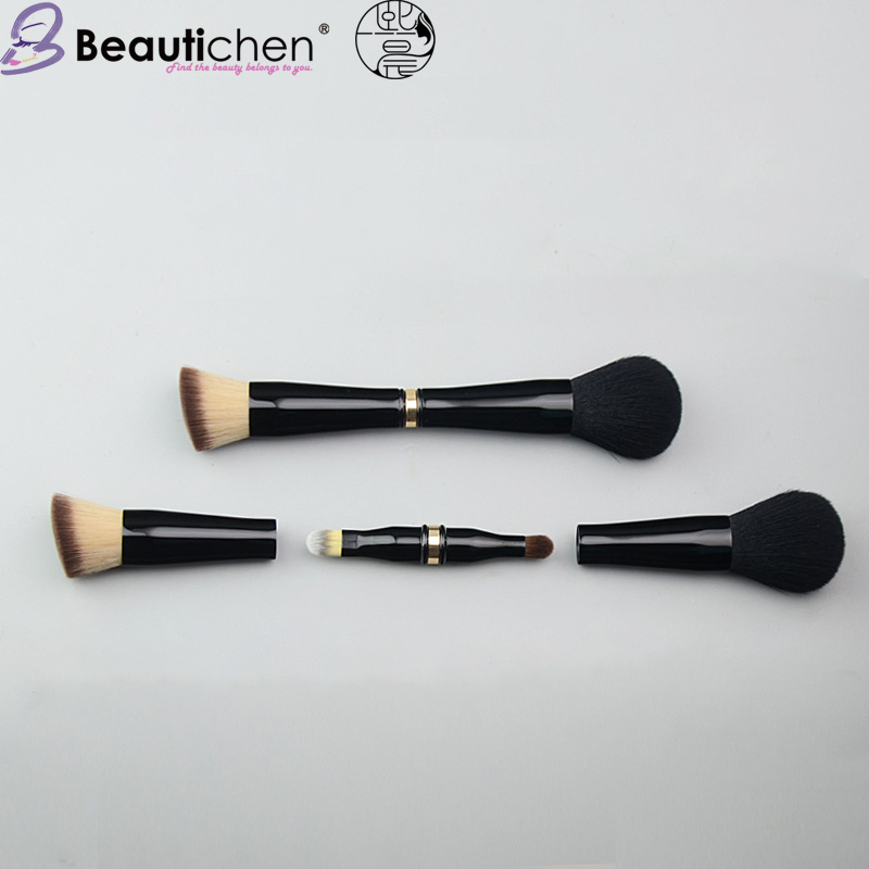 Pincel de Maquiagem de Viagem Beautichen Hourglass 4-in-1 - Ferramenta de Mistura e Iluminador de Fundação Angulada e Plana