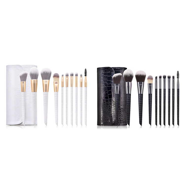 10PCS Conjunto de Pincéis de Maquiagem Personalizados Brancos de Madeira com Bolsa de Cosméticos PU Opcional
