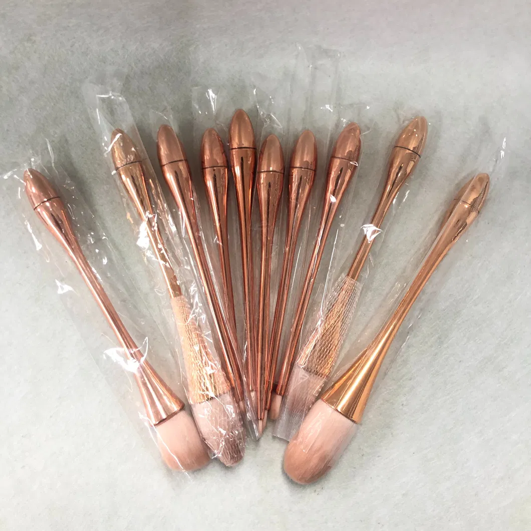 Pincel de Maquiagem para Blush com Forma de Flor de Rosa, Cabo Dourado, Gradiente de Rosa e Laranja, Cerdas Macias