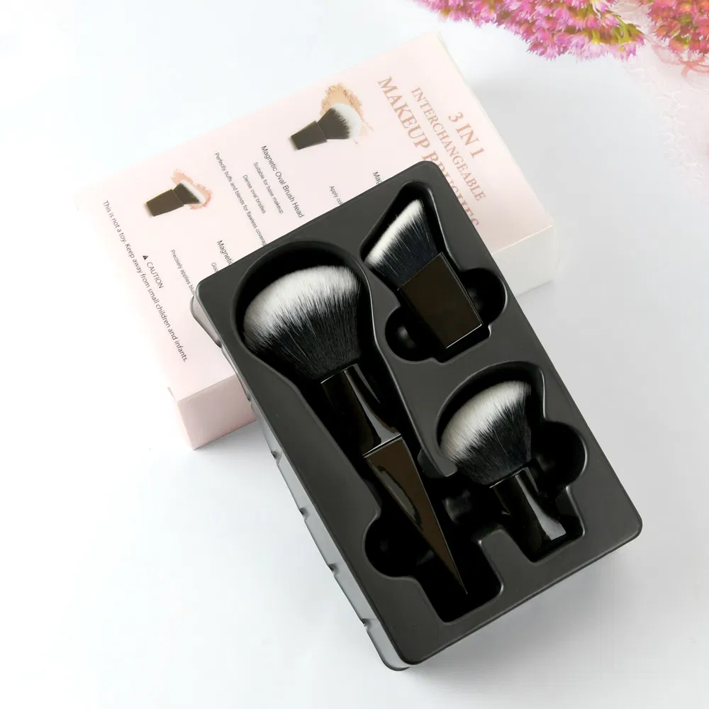 Ferramenta de Beleza para Cuidados Faciais de Profissional de Viagem 3 em 1 Conjunto de Maquiagem Magnético Portátil de Pincéis Cosméticos Faciais