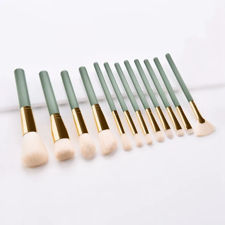 Conjunto de Pincéis de Maquiagem Vegano Sintético Verde Fresco de Baixa MOQ 12PCS
