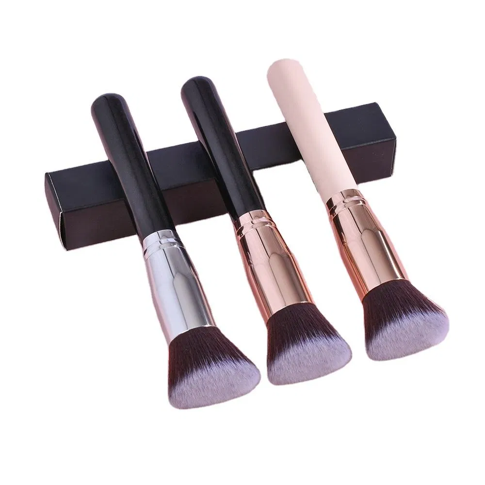 Pincel de Fundação Kabuki com Cabo de Madeira Personalizado para Maquiagem Líquida Flat