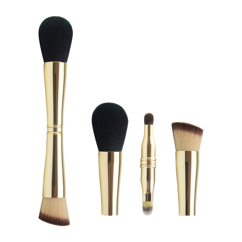 Pincel de Maquiagem de Viagem Beautichen Hourglass 4-in-1 - Ferramenta de Mistura e Iluminador de Fundação Angulada e Plana