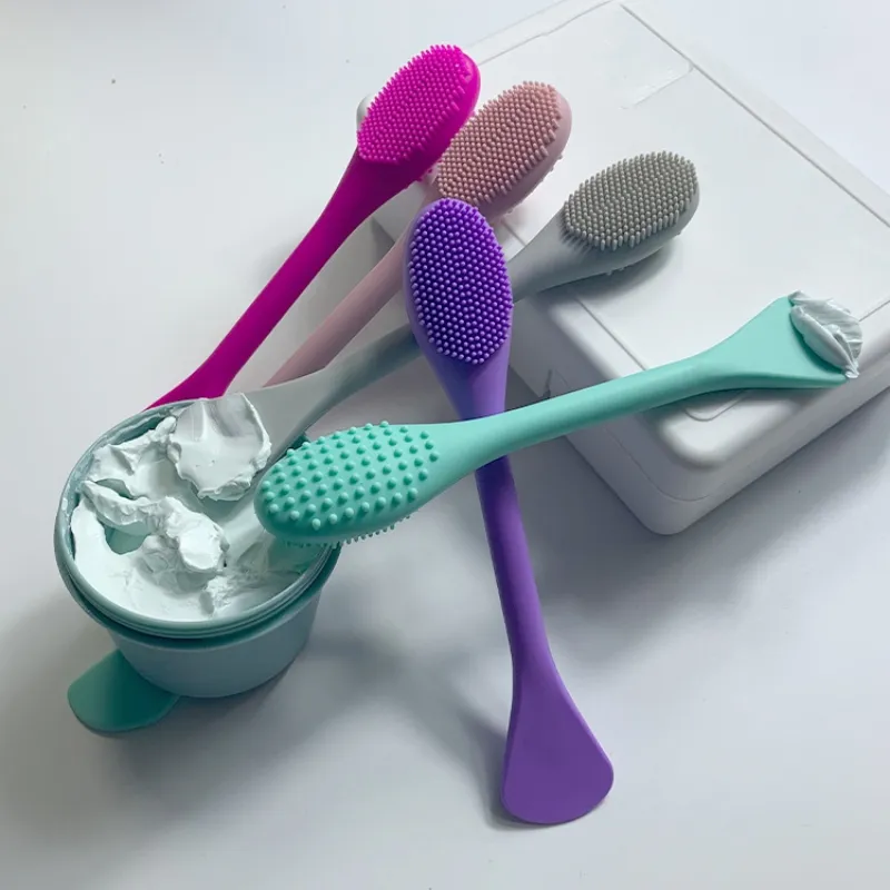 Aplicador de Máscara Facial de Silicone com Dupla Face e Escova de Limpeza para Maquiagem