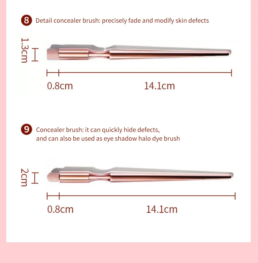 9PCS Conjunto de Pincéis Grandes para Maquiagem Pincel de Sombra de Olhos Pincel de Sobrancelha Corretivo Cosméticos Ferramentas de Beleza Maquiagem