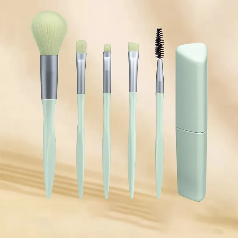 Conjunto de Pincéis de Maquiagem Profissional 5-Piece - Detalhes das cerdas e cabos