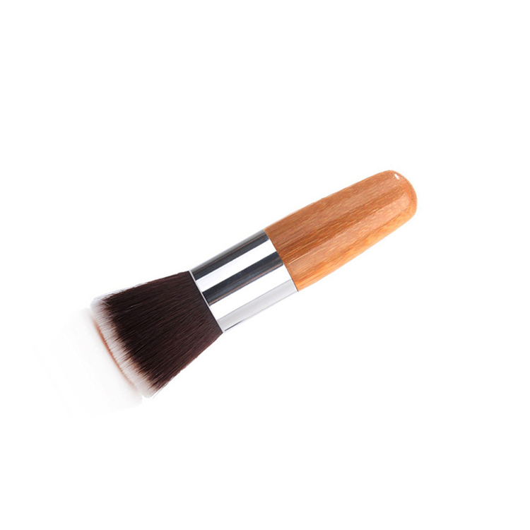 Pincel de Bronzer em Pó de Fundação de Topo Plano Grande para Maquiagem Cor Natural de Bambu