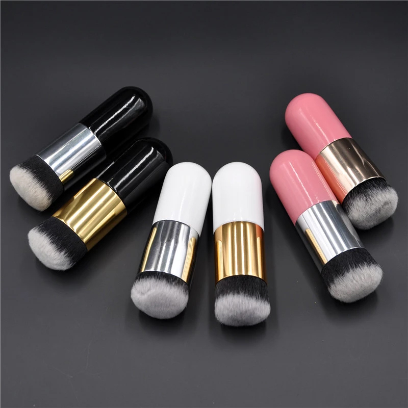 Espelho tampo plano Redonda Foundation em pó corar escovas Compõem Chubby Brochas da escova de Maquillaje Pincel Maquiagem profissional