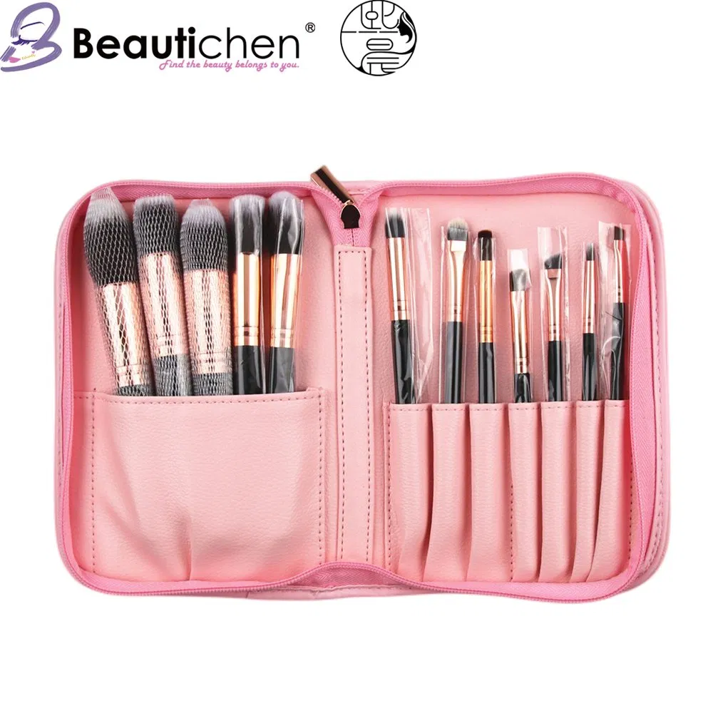 Conjunto de Pincéis de Maquiagem de Madeira Sintética Personalizados Beautichen 12 PCS Etiqueta Privada Pincéis de Maquiagem Feitos à Mão Personalizados