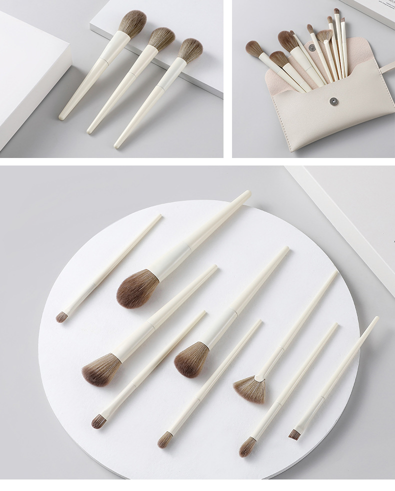 Conjunto de Pincéis de Maquiagem Plush White Zero Series Beautichen 10PCS - Kit Completo para Pó Solto, Blush, Sombras e Iluminador