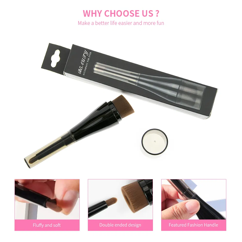 Pincel de Maquiagem Profissional Kabuki Preto 2 em 1 Base Líquida Corretivo Blush