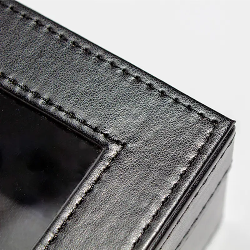Custom Black Handle Design PU Jewellery Leather Gift Box With Transparent PVC Window