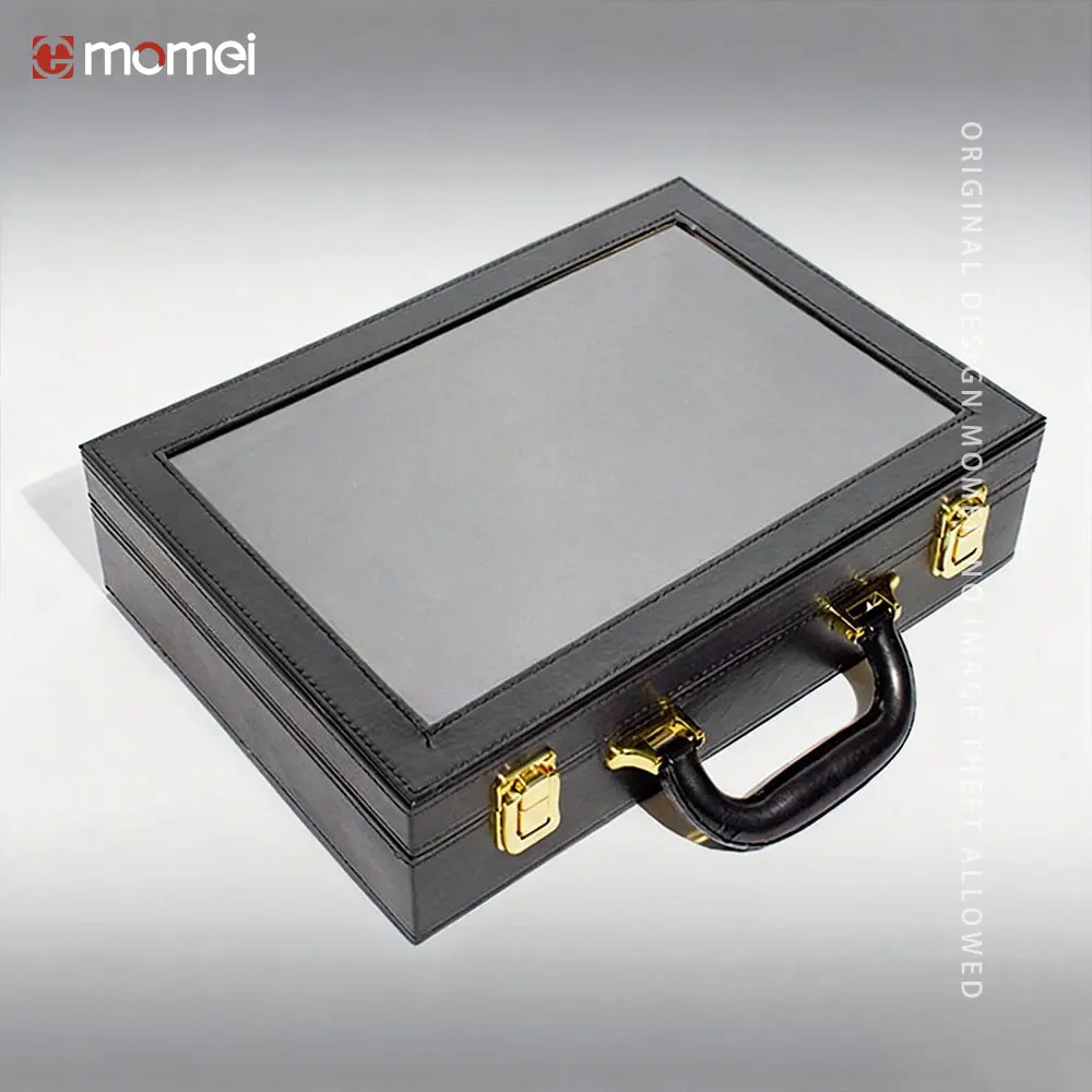 Custom Black Handle Design PU Jewellery Leather Gift Box With Transparent PVC Window