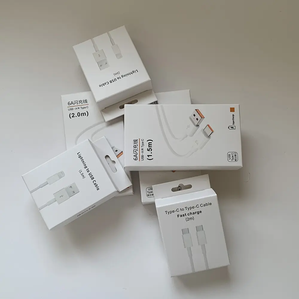 Custom Customized 3C Data Cable Hanging Type Printed Foldable Paper Cartons Boxes For Packing Supplier, Factories