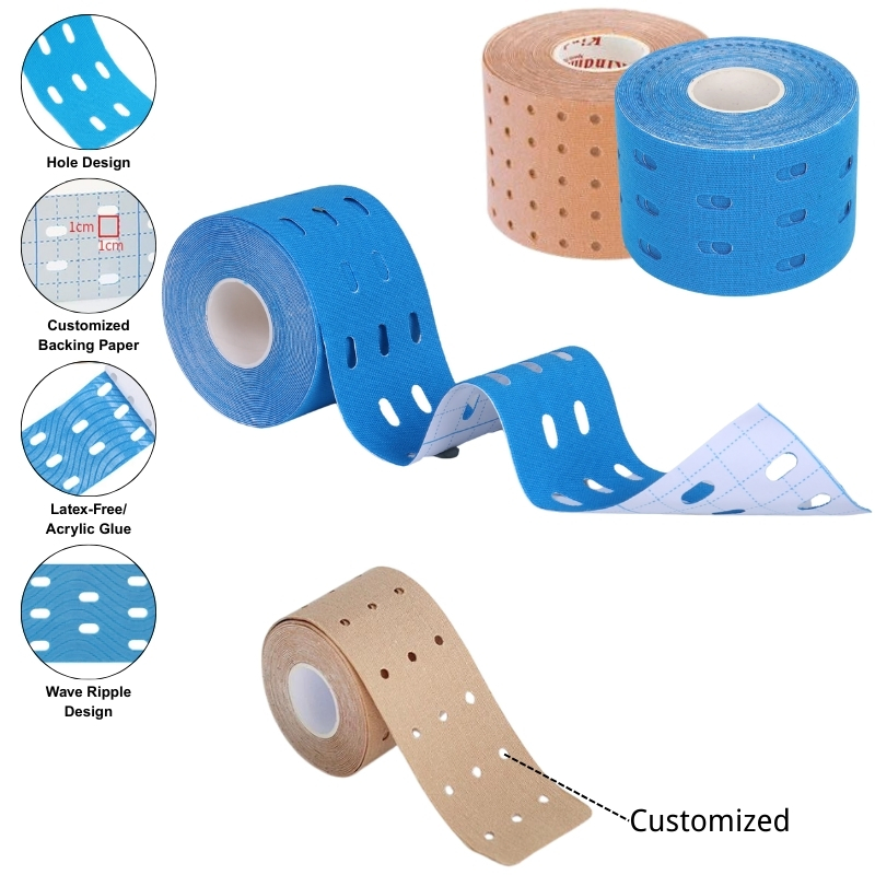 Breathable Perforated Kinesiology Tape for Sports Recovery &amp; Physical Therapy CE Certified