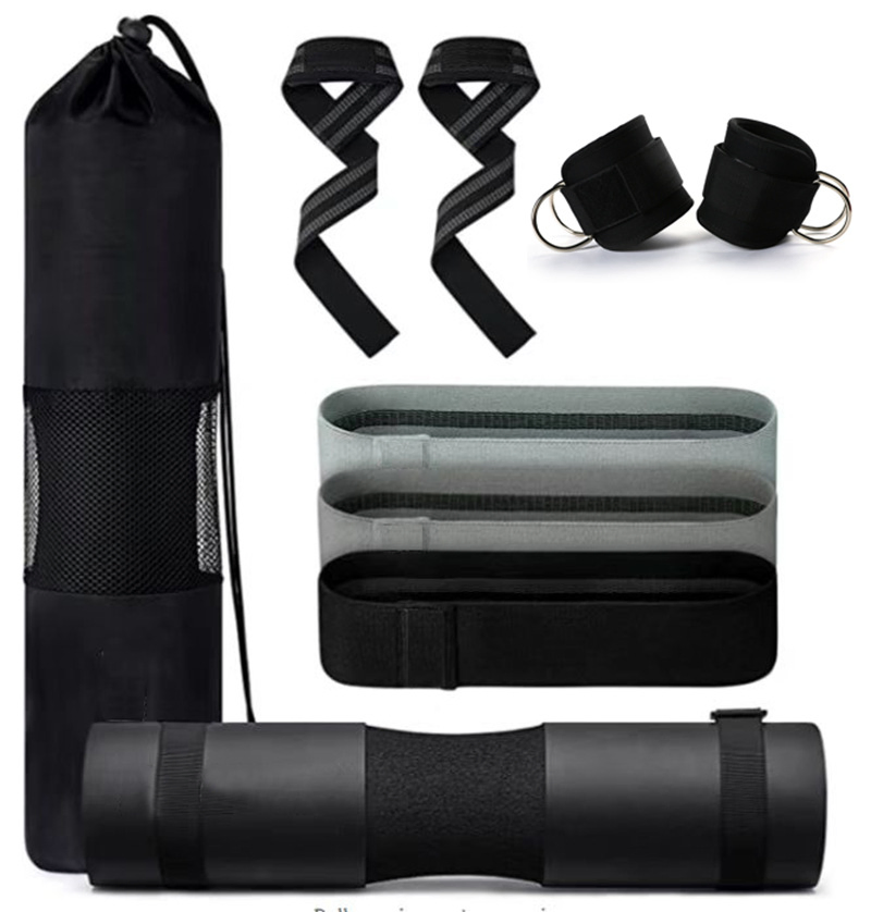 Foam Barbell Shoulder Pad Sports Fitness Hip Assist Belt Resistance Band Set