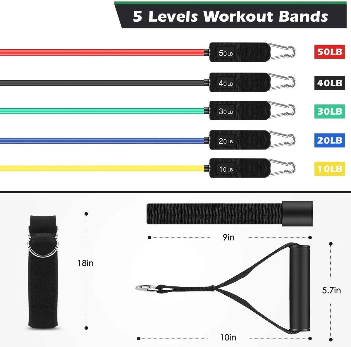 11PCS Resistance Band Bands Leajoy High Quality 11PCS Latex Resistance Band Bands Set with Foam Handles for ABS Exercise Workout Fitness Kits