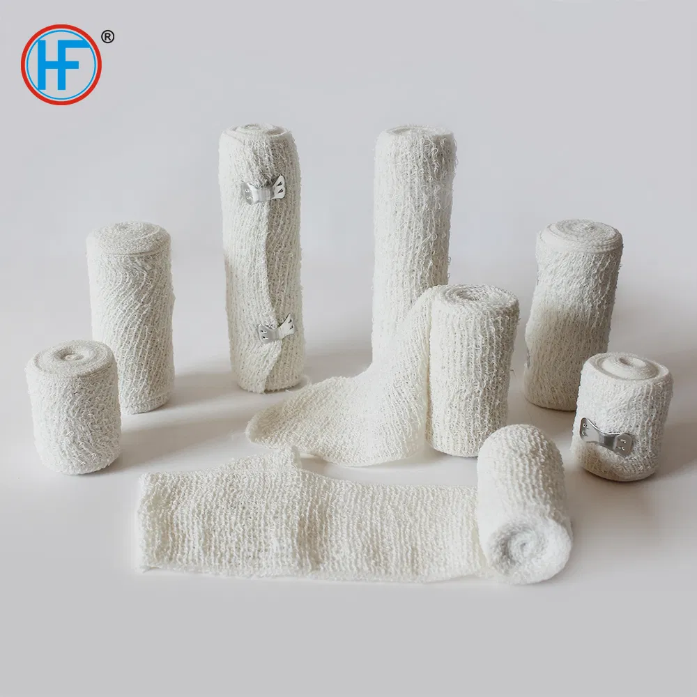 Mdr CE Approved Woven Elastic Compression Rolls with Fastening Clips Hf High Crepe Elastic Bandage Wrap