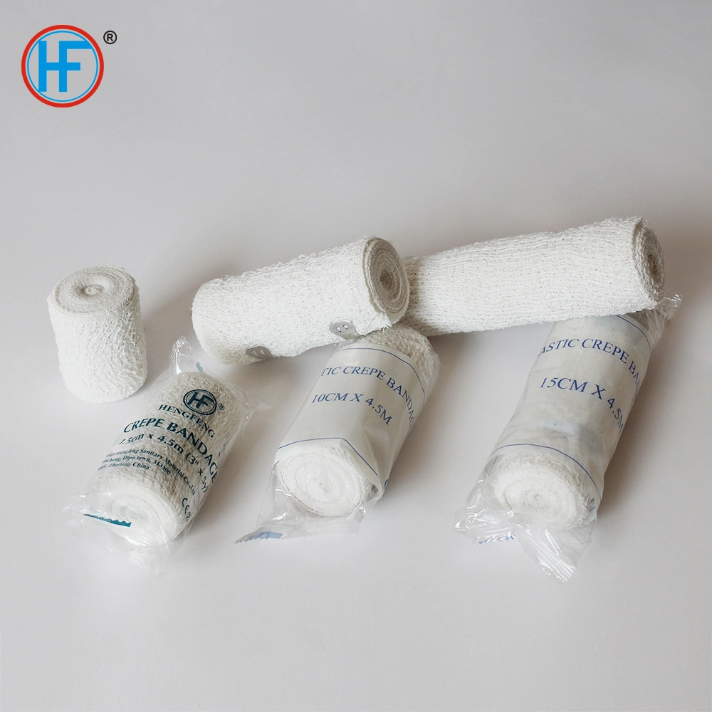 Mdr CE Approved Woven Elastic Compression Rolls with Fastening Clips Hf High Crepe Elastic Bandage Wrap