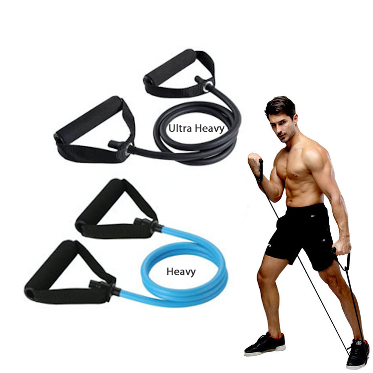 Wholesale 120cm 47 Inches Home Gym Stretchy Fitness Bands with Foam Handle, 5 Colors Systemic Muscle Exercise Tension Cross Training Bands for Wholesale