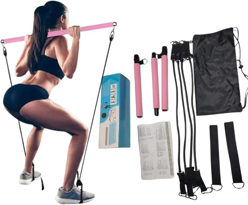 Wholesale Custom Logo 3-Section Portable Pilates Kit Bar Adjustable Workout Yoga Pilates Bar Kit with Resistance Bands