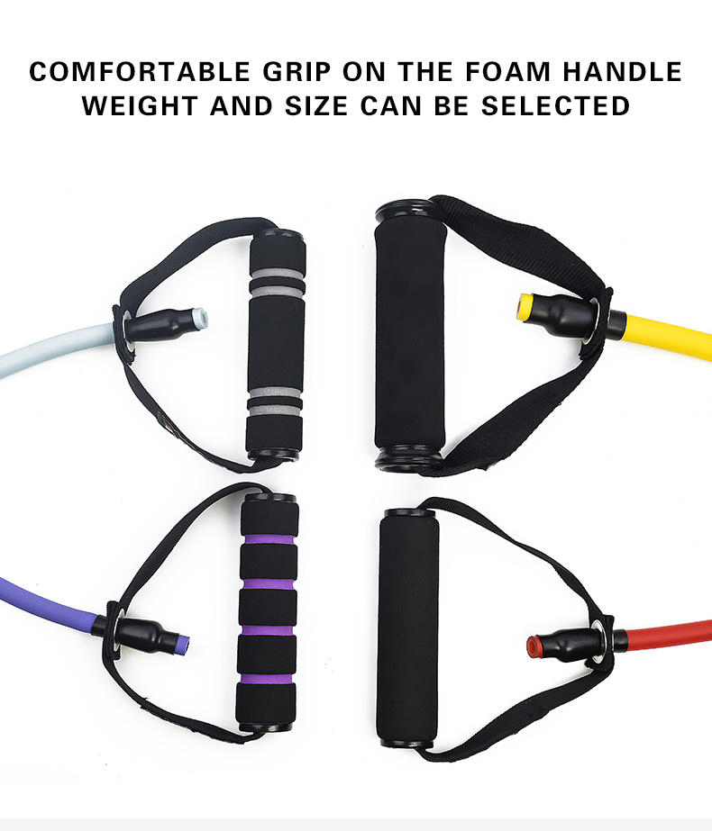 Professional Quality Single Elastic Resistance Band Tubing Bands Exercise Latex Tube Set with Comfortable Foam Handles