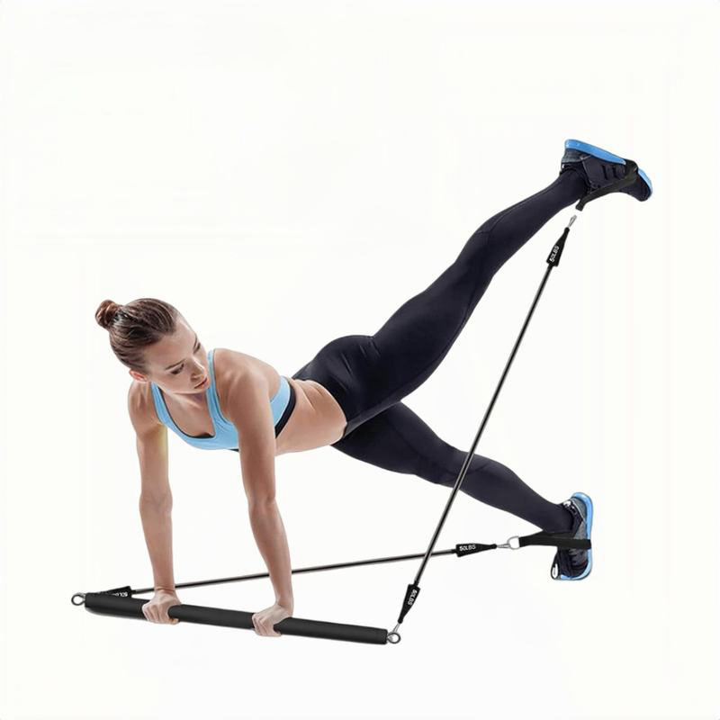 Adjustable Pilates Yoga Bar Portable Home Gym Fitness Kit with Resistance Bands