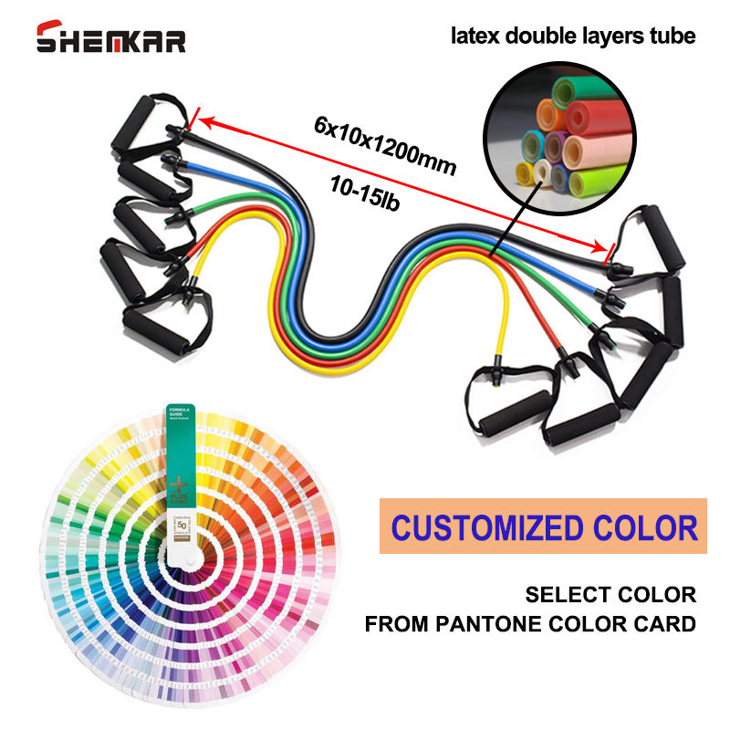 1.2m Length Single Latex Rubber Stretch Fitness Resistance Tube Exercise Elastic Bands with Foam Handles for Strength Training Working out