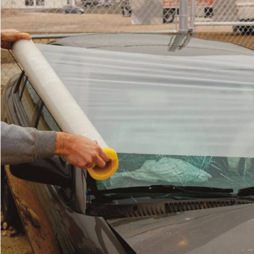 24 Inch X 200 Feet Multi-Use Collision Crash Car Wrap for Car Windows &amp; Damaged Vehicles, Self-Adhesive Broken Window Cover Film