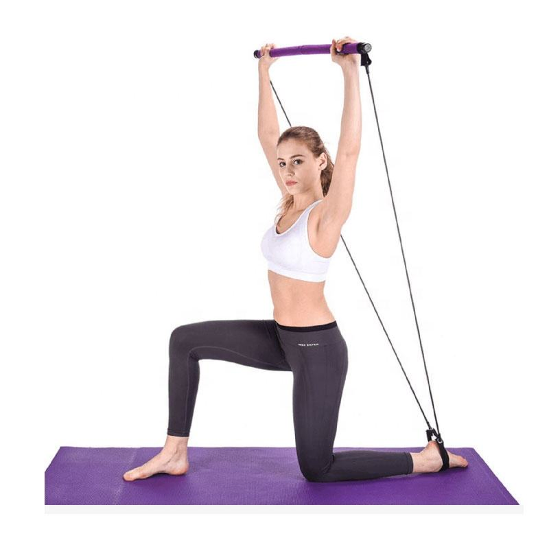 Wholesale Custom Logo 3-Section Portable Pilates Kit Bar Adjustable Workout Yoga Pilates Bar Kit with Resistance Bands
