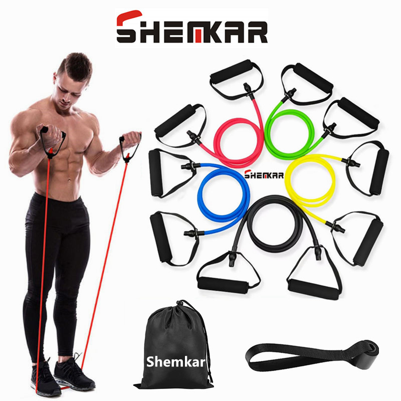 1.2m Length Single Latex Rubber Stretch Fitness Resistance Tube Exercise Elastic Bands with Foam Handles for Strength Training Working out