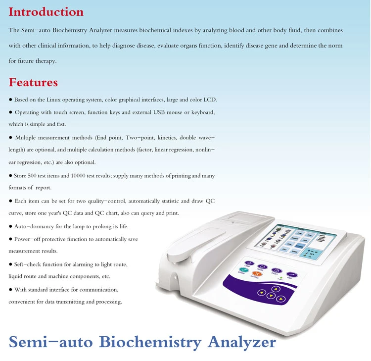 Maya Medical Clinical Biochemical Analysis Equipment 7 Inch Color LCD Semi-Auto Chemistry Analyzer Machine Price