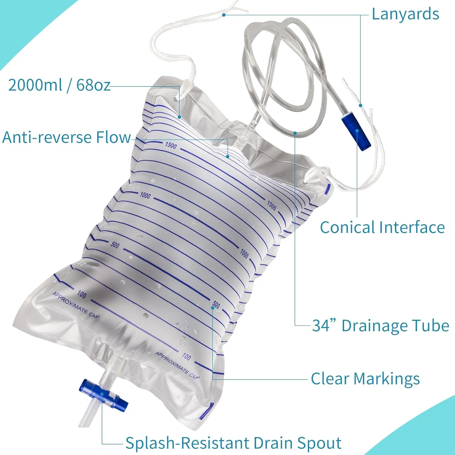Disposable 2000ml Urine Drainage Bag Medical Consumable Equipment for Hospital Use