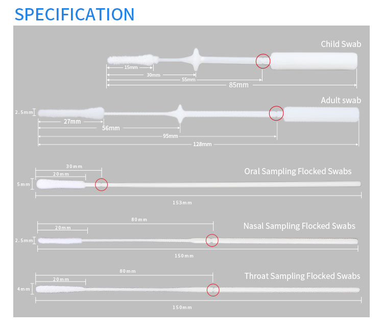 Disposable Micro Nylon Flocked Vtm Sampling Nasal Oral Swabs