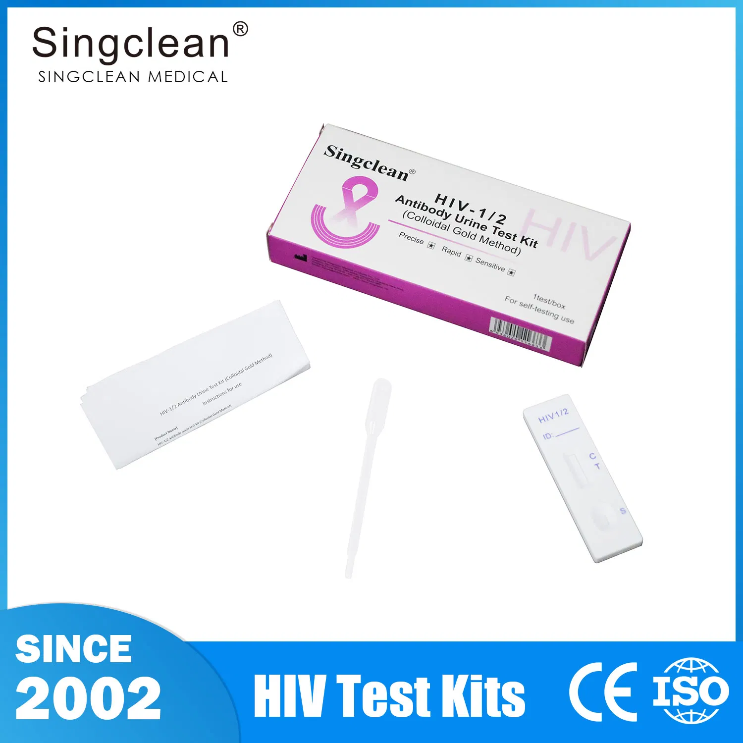 Singclean Wholesale One Step Lab Rapid Diagnostic Ivd Medical Instrument Urine Reagent Human Immunodeficiency Virus Test Kits for HIV Screening