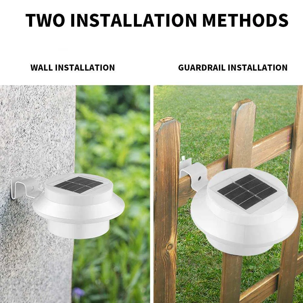 Lámpara de pared impermeable 3LED luces solares de disco para canalones y jardines