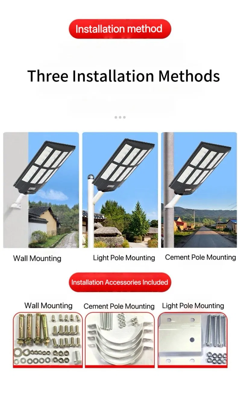 1200W Luz Solar de Calle Todo en Uno Integrada LED Solar para Exterior Lámpara de Camino con Batería de Litio de Gran Capacidad Incorporada Sensor de Movimiento Impermeable IP67 Luz