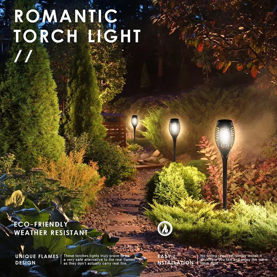 Luces de sendero LED solares modernas de llama pequeñas, impermeables, luz cálida blanca para jardín y camino